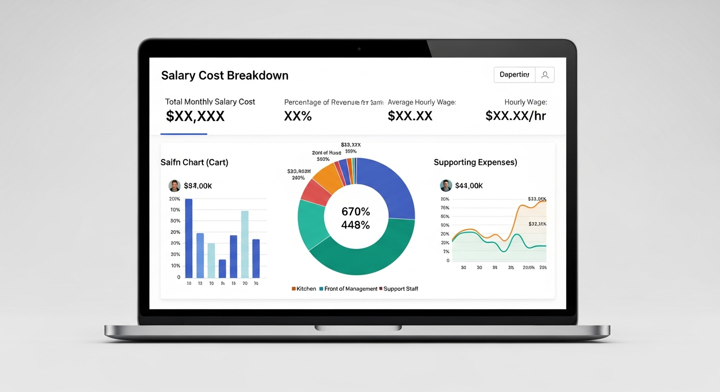 Tableau de bord des coûts salariaux d'un restaurant avec calcul des charges patronales